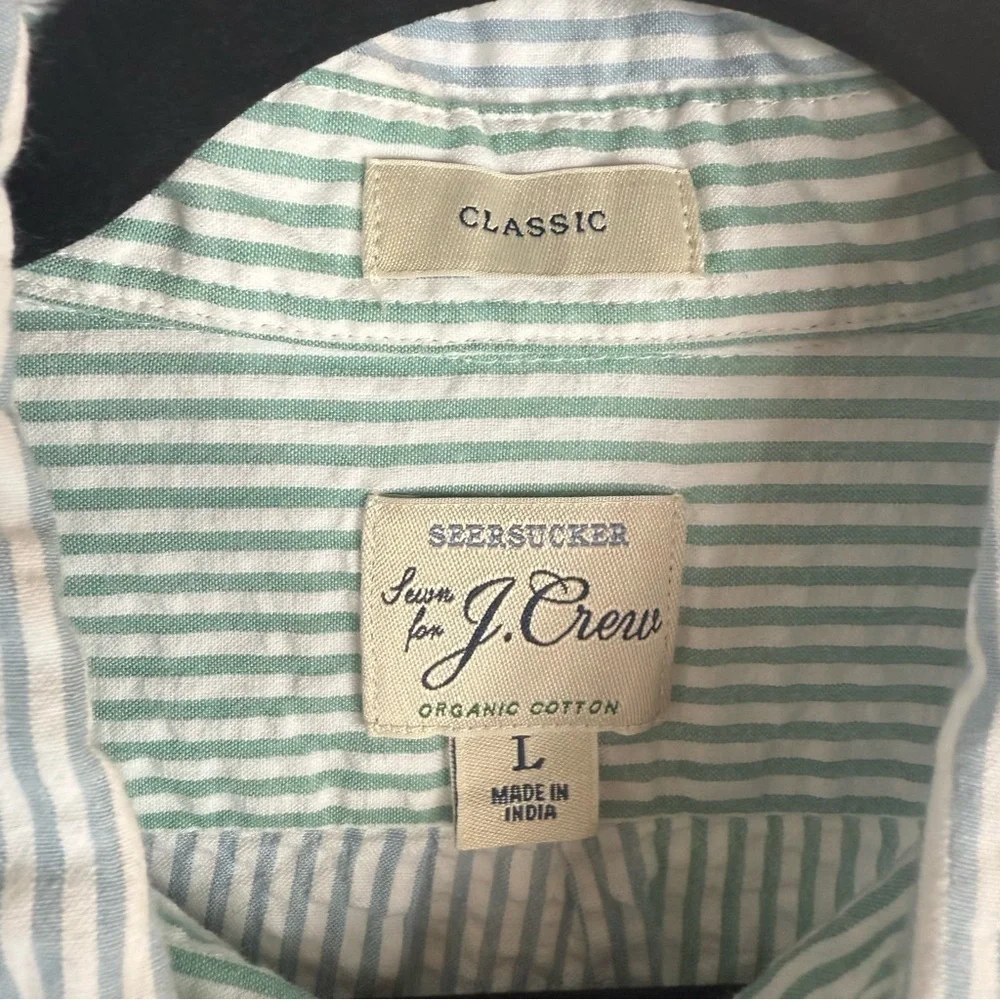 J.Crew Shirt Mens L Long Sleeve Striped Seersucker Breathable Lightweight
